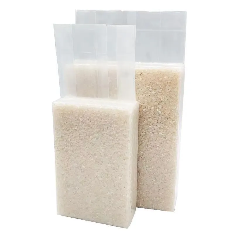 Food Grade transparent Plastic Packaging saver Vacuum Seal Sealer Rolls brick square rice packing bag 5kg 10kg