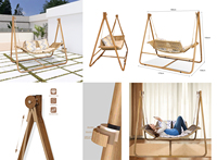 Fauteuil suspendu d'extérieur de qualité commerciale, cadre en métal imitation bois, balançoire double hamac avec coussins pour jardin et terrasse
