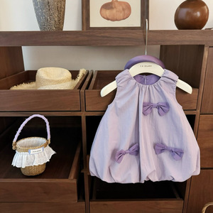 Tongxingyuan Baby Girls Sleeveless Dress Taro Purple <b>Bow</b> Design Breathable Summer Outfit - Product Image 2