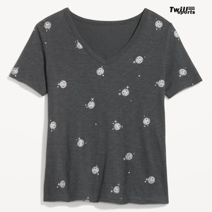 OEM personalizado cuello en V manga corta transpirable secado rápido 100% algodón camiseta de las mujeres con logotipo personalizado y colores 2024 - Product Image 1