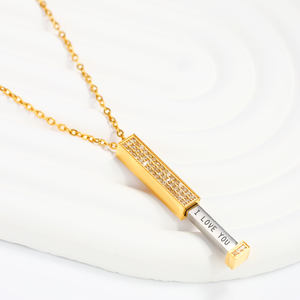 <span class=keywords><strong>Collana</strong></span> con Ciondolo SongYi <span class=keywords><strong>Personalizzabile</strong></span> con <span class=keywords><strong>Nome</strong></span> Barra 3D Asta Retrattile Oro Rosa Zircone Acciaio Inossidabile Catenina Veneziana - Product Image 2