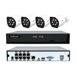 SriHome-sistema de cámaras de seguridad CCTV, Kit de cámara de vigilancia de 8 canales, impermeable, NVS005, 8MP, H.265, Poe, NVR