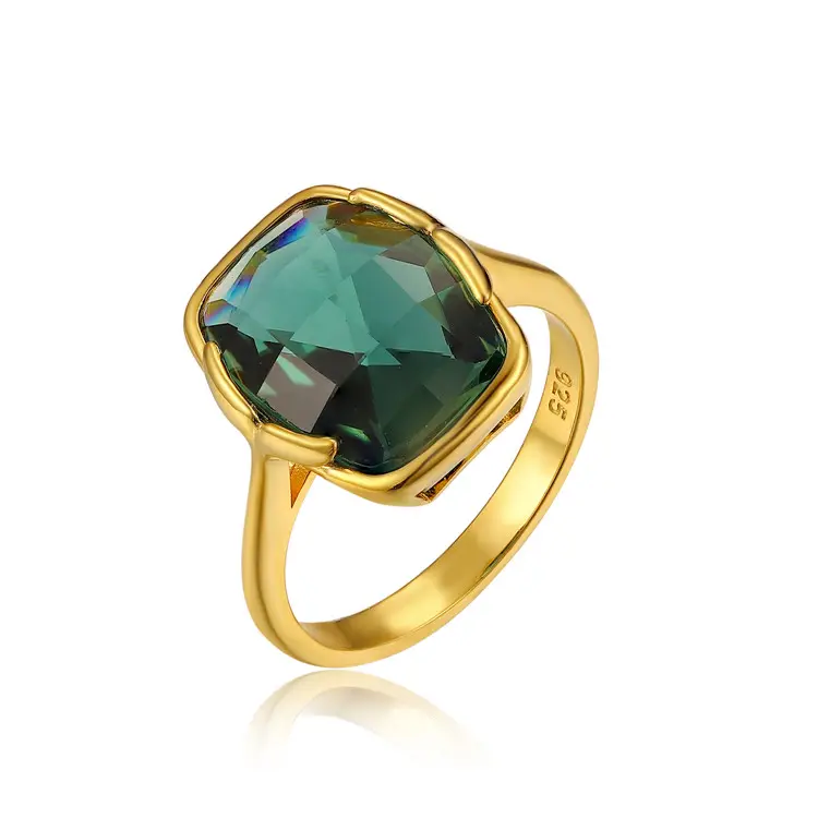 Oem Trending Emerald Crystal Unieke Ontwerp 18 K Vergulde Sterling Zilveren Sieraden Ringen Vrouwen