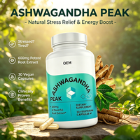 Extrait de racine d'Ashwagandha Peak 600 mg en capsules végétariennes, adaptogène naturel, soutien contre le stress, 30 unités, complément alimentaire