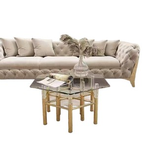 Luxury Metal Coffee <strong>Table</strong>, Minimalist <strong>Clear</strong> Glass Side <strong>Table</strong>, Home Entryway <strong>Table</strong> and Living Room Set - Product Image 4