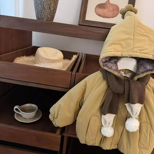 Tongxingyuan Girls Hooded Cotton <b>Coat</b> Thickened Fleece <b>Lined</b> Windproof Winter Outwear - Product Image 4