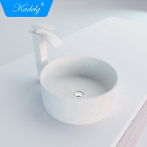 Évier de salle de bain moderne rond en granit noir avec plateau, facile à nettoyer - Product Image 2