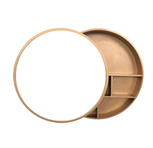 <span class=keywords><strong>Miroir</strong></span> de salle de bain nordique à suspendre au mur, <span class=keywords><strong>miroir</strong></span> rond pour toilettes avec armoire de rangement, rangement de vanité, cadre en bois massif - Product Image 1