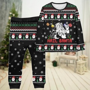 Ensemble de pyjamas personnalisés Noël « Hail Santa » style rock noir, tenues assorties pour la famille, supporte le dropshipping 1 pièce POD, conception gratuite - Product Image 2