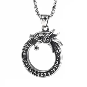 Rock Punk Style Amulet Viking Circular Celtic Dragon Necklace Pendant for Men Jewelry