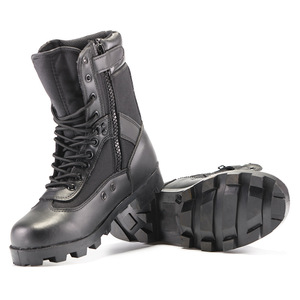 Bottes tactiques en cuir noir pour hommes TSB11, MOQ 500 pièces, vente en gros, fermeture éclair et lacets, double design, chaussures de randonnée et de terrain - Product Image 6
