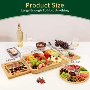 <span class=keywords><strong>Plateau</strong></span> à fromages en bois de bambou naturel avec accessoires Planche à <span class=keywords><strong>fromage</strong></span> charcuterie et ensemble de couteaux avec <span class=keywords><strong>plateau</strong></span> à <span class=keywords><strong>fromage</strong></span> - Product Image 6