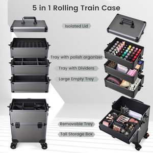 Maletín de Maquillaje, Maleta de Cosmetología <span class=keywords><strong>con</strong></span> Ruedas, Maletín de Viaje para Maquillaje, Carrito Rodante para Uñas, Organizador de Maquillaje, Caja de Almacenamiento de Cosméticos - Product Image 5