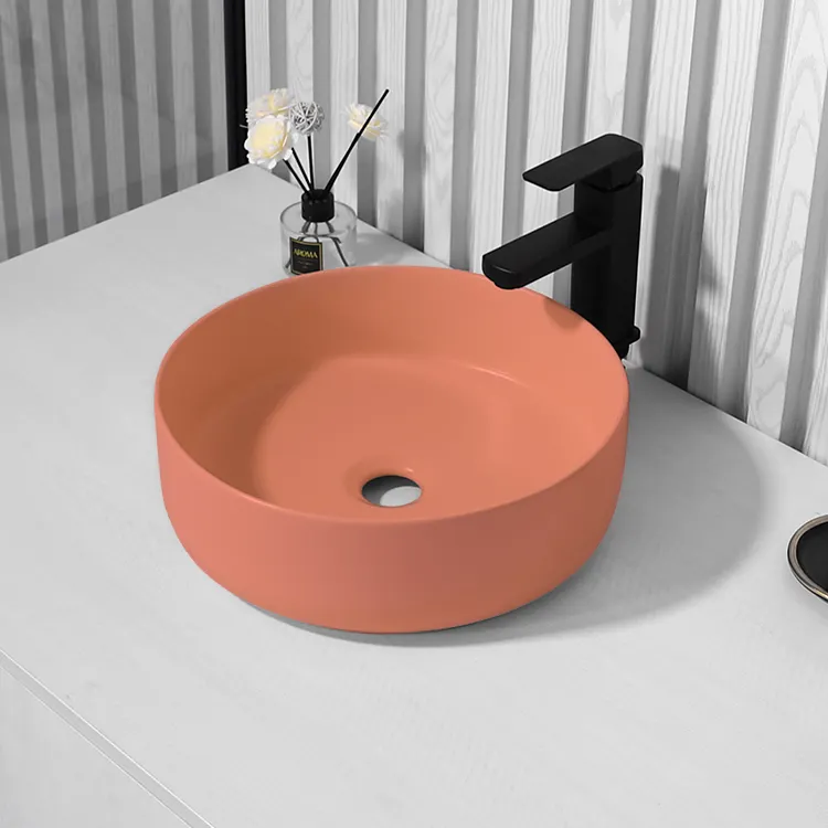 Wholesale New Design Matt colorful bathroom sink round shape ceramic sink basin lavabo art wash basin