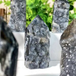 Punta de Torre de Ágata Sphalerita de Cristal Druzy Negro Natural de Alta Calidad, Piedra Semipreciosa para Wicca, Reiki, Boho, DIY y Feng Shui - Product Image 2