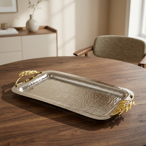 Bandeja Rectangular para Servir con Asas de Hoja de Oro, Acabado Metálico Pulido, Diseño Sólido, Uso Residencial - Product Image 4