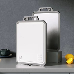 Planche à découper en acier inoxydable et paille de blé PP pour cuisine Bloc à découper double face non toxique avec poignée - Product Image 3