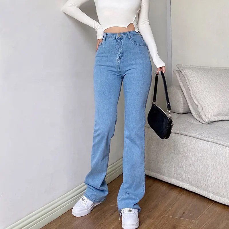 Calça jeans feminina reta grande, calça jeans esportiva feminina stretch tendência namorado 2021
