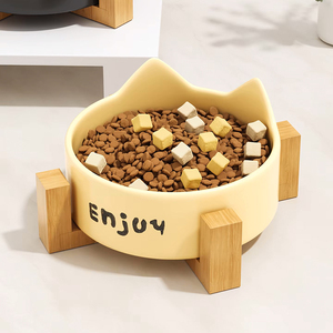 Minimalist Sofistike Tarzda Düz Desenli, Dik Durması Kolay, Boyun Koruyucu Seramik Evcil Hayvan Mama ve Su Kabı (Kediler ve Köpekler için) - Product Image 5