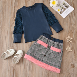 Ensemble de vêtements pour filles, chemisier à manches longues à volants d'été, jupe à carreaux pour bébé, 2 pièces, robes pour filles - Product Image 6