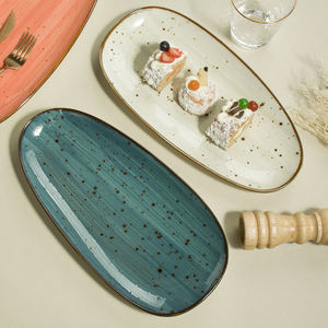 Piatto ovale artigianale in ceramica di colori assortiti <span class=keywords><strong>piatti</strong></span> <span class=keywords><strong>rustici</strong></span> grandi <span class=keywords><strong>piatti</strong></span> da pranzo lunghi in porcellana 13 pollici per ristorante - Product Image 4