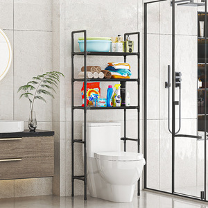 Scaffale Nero per WC a 3 Ripiani, Mobiletto Contenitore da Bagno, Scaffale Autoportante in Metallo Battuto per il Contorno del WC - Product Image 6