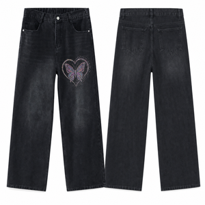 Unisex Fashion Wide Leg <b>Denim</b> Jeans with embroidered graphic decorative embroidery - Product Image 2