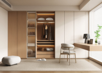 Armoire en bois au design moderne personnalisable Armoire de luxe en bois avec portes coulissantes et coiffeuse intégrée