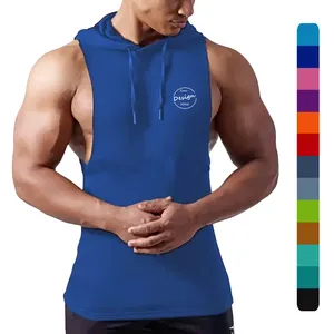 High Quality Screen Print Perfect Summer Sleeveless Solid Color Casual Gym Sportswear Pullover Muscle Fit Men Hooded Tank Top