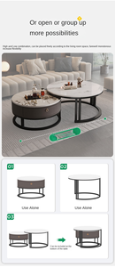Set di Tavolini <span class=keywords><strong>da</strong></span> Caffè Rotondi Moderni con Piano in Pietra Sinterizzata, 2 Pezzi con Cassetto Portaoggetti per Piccoli Appartamenti - Product Image 4