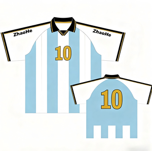 Slassic thiế<span class=keywords><strong>t</strong></span> kế thể thao Retro Argentina bóng đá Jersey giản dị thăng hoa màu xanh và trắng dọc sọc số 10 bóng đá <span class=keywords><strong>T</strong></span>-<span class=keywords><strong>Shirts</strong></span> - Product Image 1