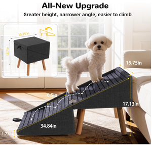 Escalier pliable en bois à 4 marches <span class=keywords><strong>pour</strong></span> chiens, hauteur 17-13 cm, <span class=keywords><strong>pour</strong></span> petits chiens, <span class=keywords><strong>pour</strong></span> accéder au canapé, au lit, au <span class=keywords><strong>fauteuil</strong></span>, rampe 2 en 1, design ottoman - Product Image 1