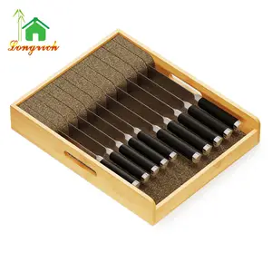 Large Knife Drawer Organizer Bamboo Insert Dock Kitchen Steak Knives Holder Organizers Block for Drawer in Storage Organization