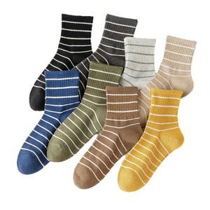 Men's Pure Cotton Crew <b>Socks</b> Striped Mid-Calf Antibacterial For Autumn <b>Winter</b> Casual Wear - Product Image 5