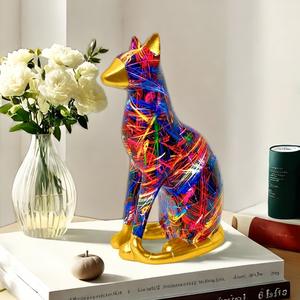 Ornement créatif chat assis aux oreilles dorées, style nordique, en résine sculptée artistique, best-seller, pour fenêtre, salon, bureau - Product Image 4