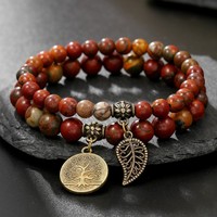 Ensemble de bracelets en pierre Arbre de Vie faits à la main, style bohème, perles d'agate mate givrée, empilables, cadeau de guérison pour le yoga, pour hommes et femmes