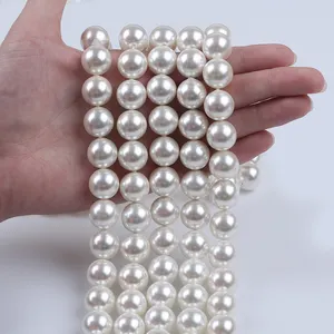 12-16mm big size wholesale high quality white mother of pearl shell round pearl strand