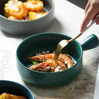 Noordse keramische saladekom met enkele handgreep, ontbijtgranen- en fruitkom, effen kleur, dessert-, soep- en noedelkom, speciaal voor de magnetron.