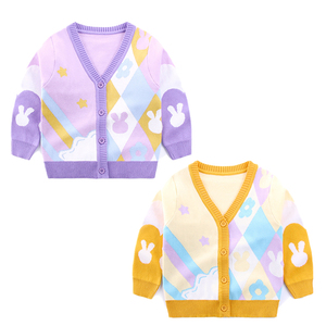 100% algodón púrpura amarillo moda niños niñas tejido suéter abrigo ropa cárdigan en stock - Product Image 1