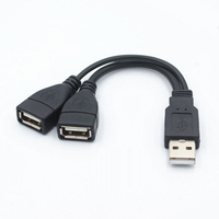Cable adaptador divisor en Y USB 2.0 de 0.15m/0.3m, de USB-A macho a 2 USB-A hembra, con cable de alimentación