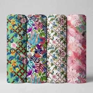 Petit MOQ, Tissu Popeline 100% Coton 80S Haute Densité à Impression Numérique Personnalisée, Motif Floral Treillis Vintage pour <span class=keywords><strong>Robe</strong></span> d'Été de Créateur - Product Image 1