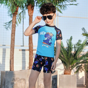 <span class=keywords><strong>Maillot</strong></span> <span class=keywords><strong>de</strong></span> <span class=keywords><strong>bain</strong></span> 3 pièces OEM bon marché pour bébés garçons manches courtes dinosaure Rashguard pantalon à carreaux manches courtes dinosaure bébé - Product Image 5