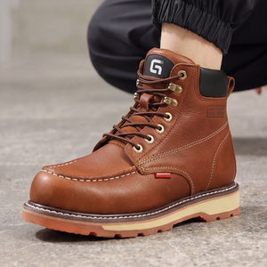 Bottes de travail GUYISA en cuir de vache véritable marron, antidérapantes, imperméables, chaussures décontractées pour hommes, support OEM - Product Image 3