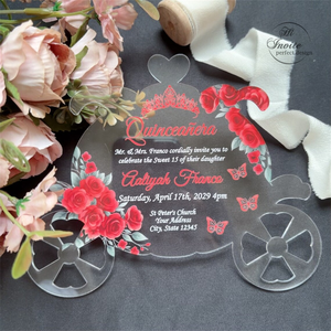 Invitations en acrylique pour Quinceañera, thème Citrouille Bleu Clair, style Cendrillon, avec fleur et <span class=keywords><strong>couronne</strong></span>, pour événements élégants et Bat Mitzvah - Product Image 6