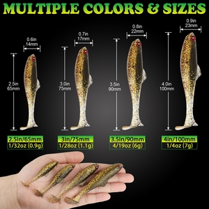 Vente en gros de leurres de pêche souples en plastique, type shad, à queue en T, 65mm, 75mm, 90mm, 100mm - Product Image 2