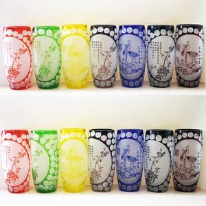 수제 독특한 샌드 블라스트 멀티 컬러 유리 꽃병 손 절단 꽃병 아트 데코레이터의 공장 - Product Image 1