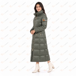 Abrigo Largo Acolchado para Mujer, Color Verde Oliva, Cuello Alto, Cierre de Cremallera, Chaqueta de Invierno Acolchada, Resistente al Viento, Gruesa y Cálida - Product Image 5