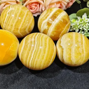 5-7 Cm Orange Calcite Spheres With Patters Healing Crystal Balls For Meditation Home Decoration