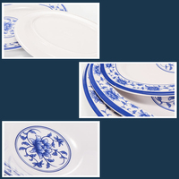 Assiettes bleues et blanches assiette de poisson de dîner de chargeur de salle à manger ovale en mélamine pour restaurant