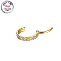 Anneaux de nez Freya en titane G23 double zircon pour femmes, anneaux de nez segmentés plaqués or, bijoux de piercing, anneaux de septum, mariage